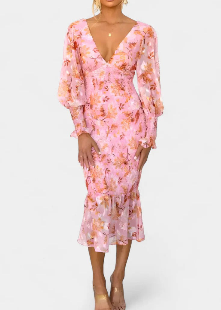 Floral Dress with Gathered Waist