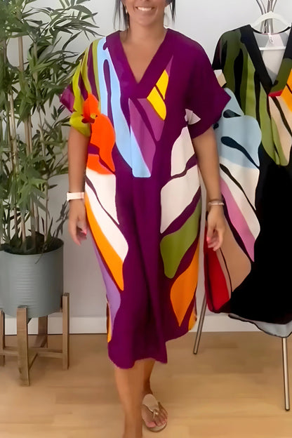 Casual Dress with Colorful Leaf Print