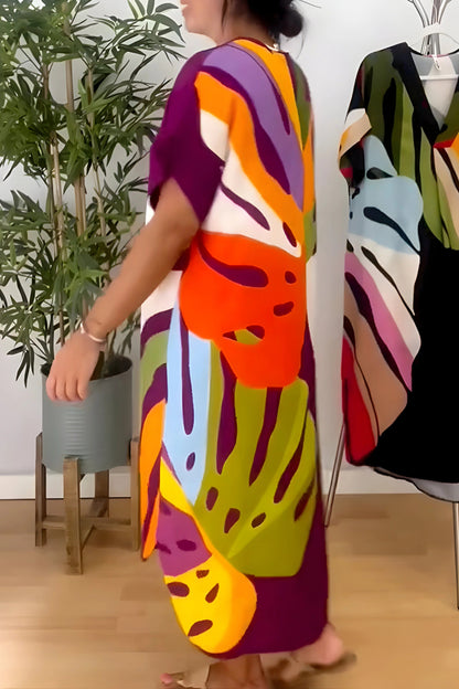 Casual Dress with Colorful Leaf Print