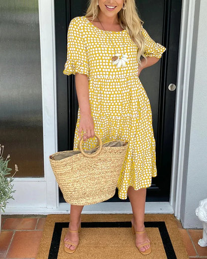 Polka Dot Round Neck Midi Dress