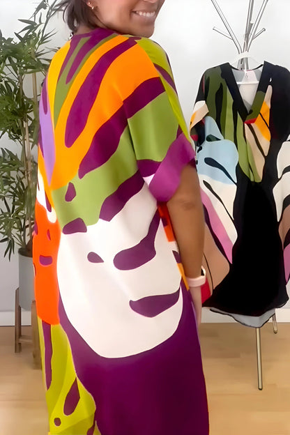 Casual Dress with Colorful Leaf Print