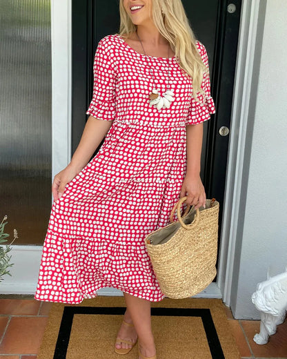 Polka Dot Round Neck Midi Dress