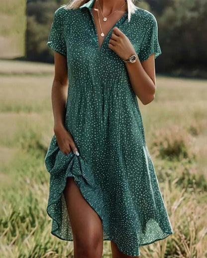 Casual Floral Dress with Lapel