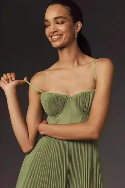 Pleated Strapless Midi Dress