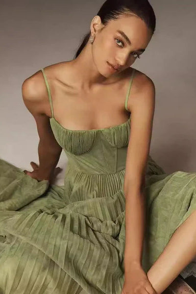 Pleated Strapless Midi Dress