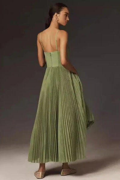 Pleated Strapless Midi Dress