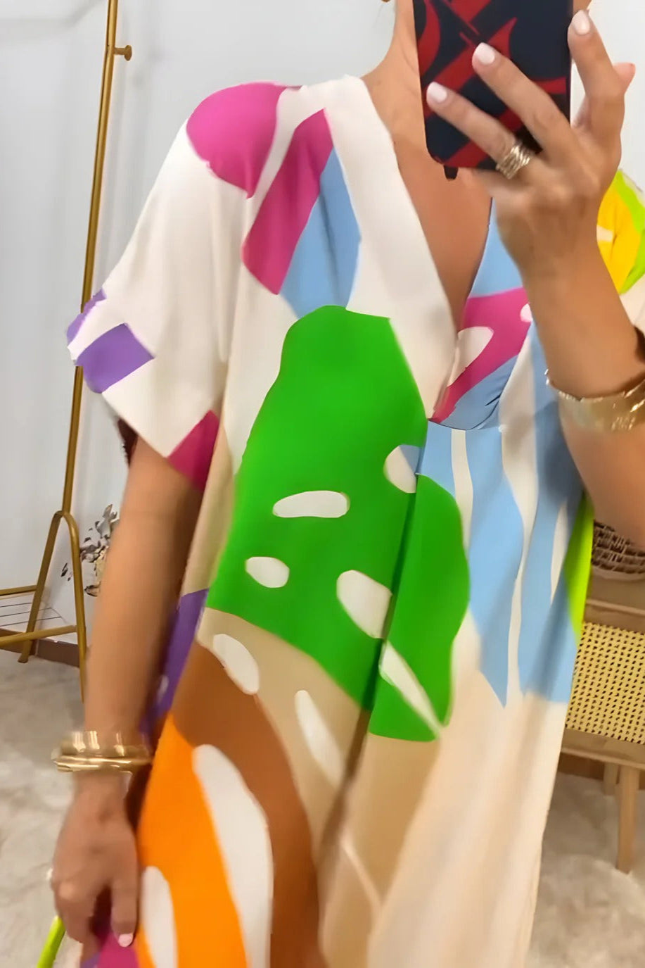 Casual Dress with Colorful Leaf Print