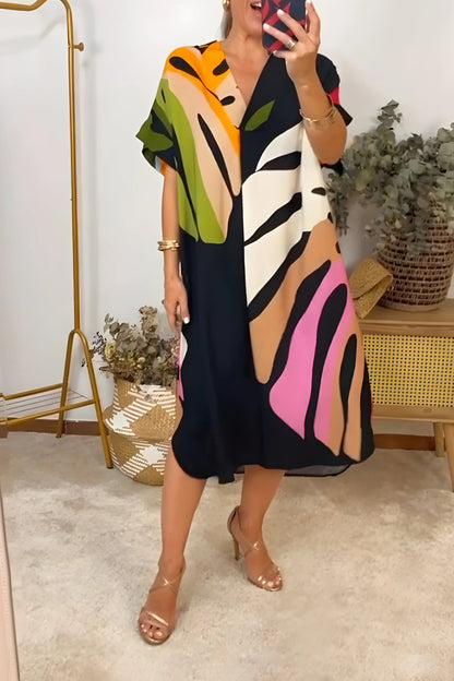 Casual Dress with Colorful Leaf Print